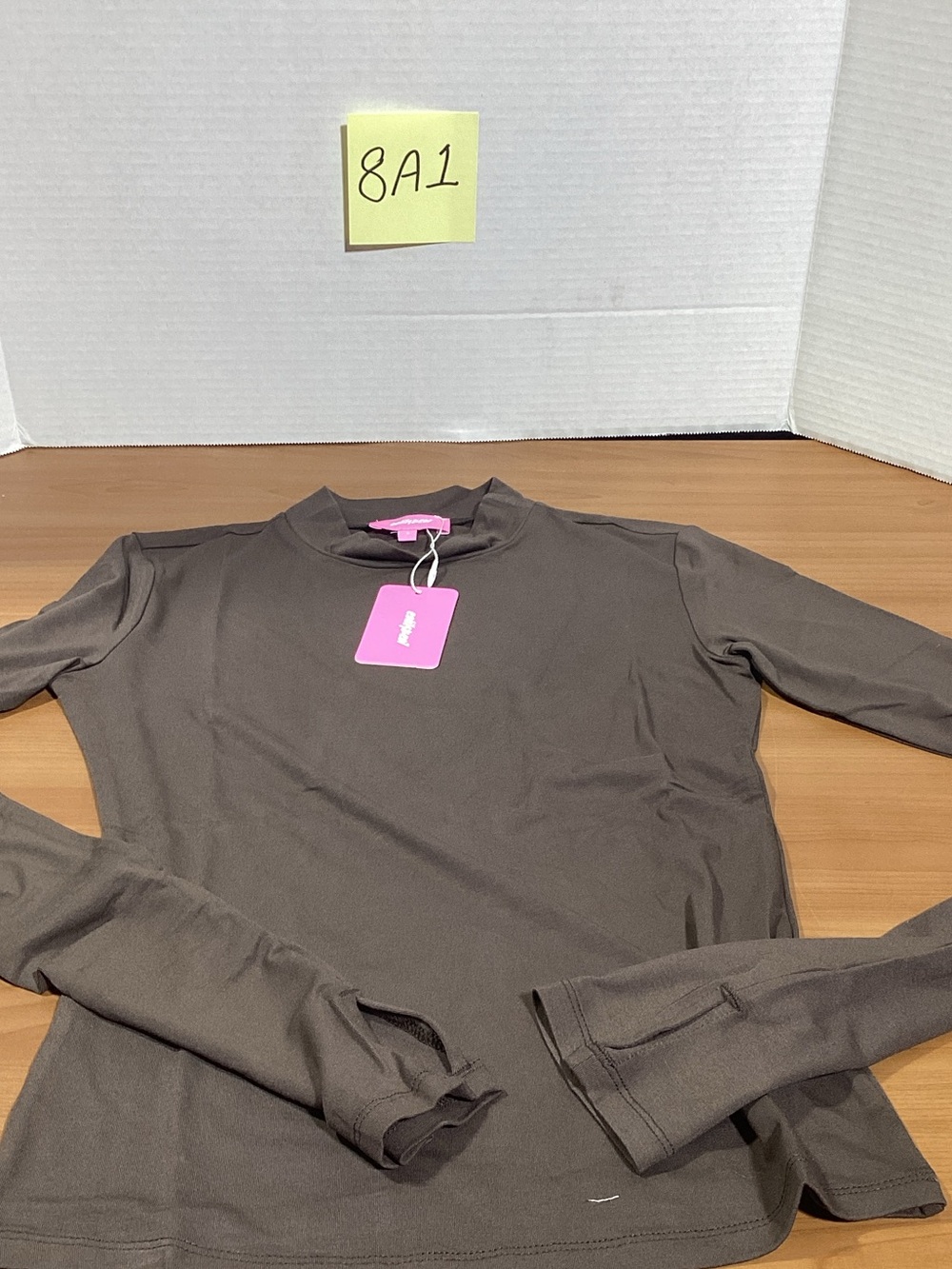 Edikted Taupe Mock Neck Long Sleeve Top with Pink Tag